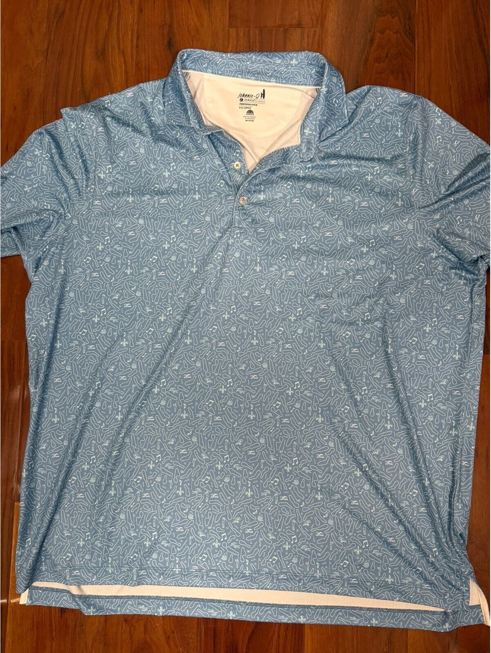 johnnie O x Zurich Classic Men's 2XL Monsoon Blue Fairway Print Golf Polo Shirt